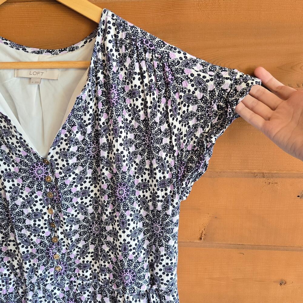 Loft Geo Dolman Tie Side Boho Summer Dress Medium Boho Short Sleeve Flowy Summer - Picture 5 of 6